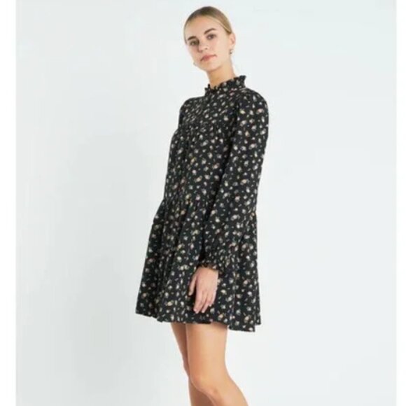 English Factory | Floral Button Front Tiered Mini Dress - Picture 3 of 6